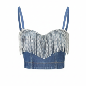 Rhinestone Fringe Denim Bustier Top