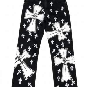 Gothic Cross Wide-Leg Jeans