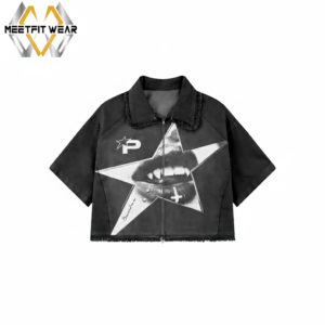 Star Graphic Cropped Moto Jacket
