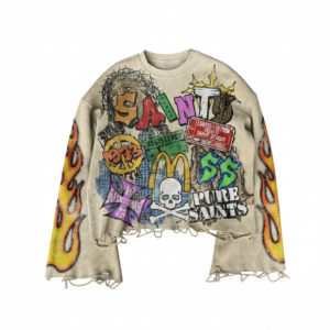 Heavyweight Distressed "Pure Saints" Graphic Crewneck