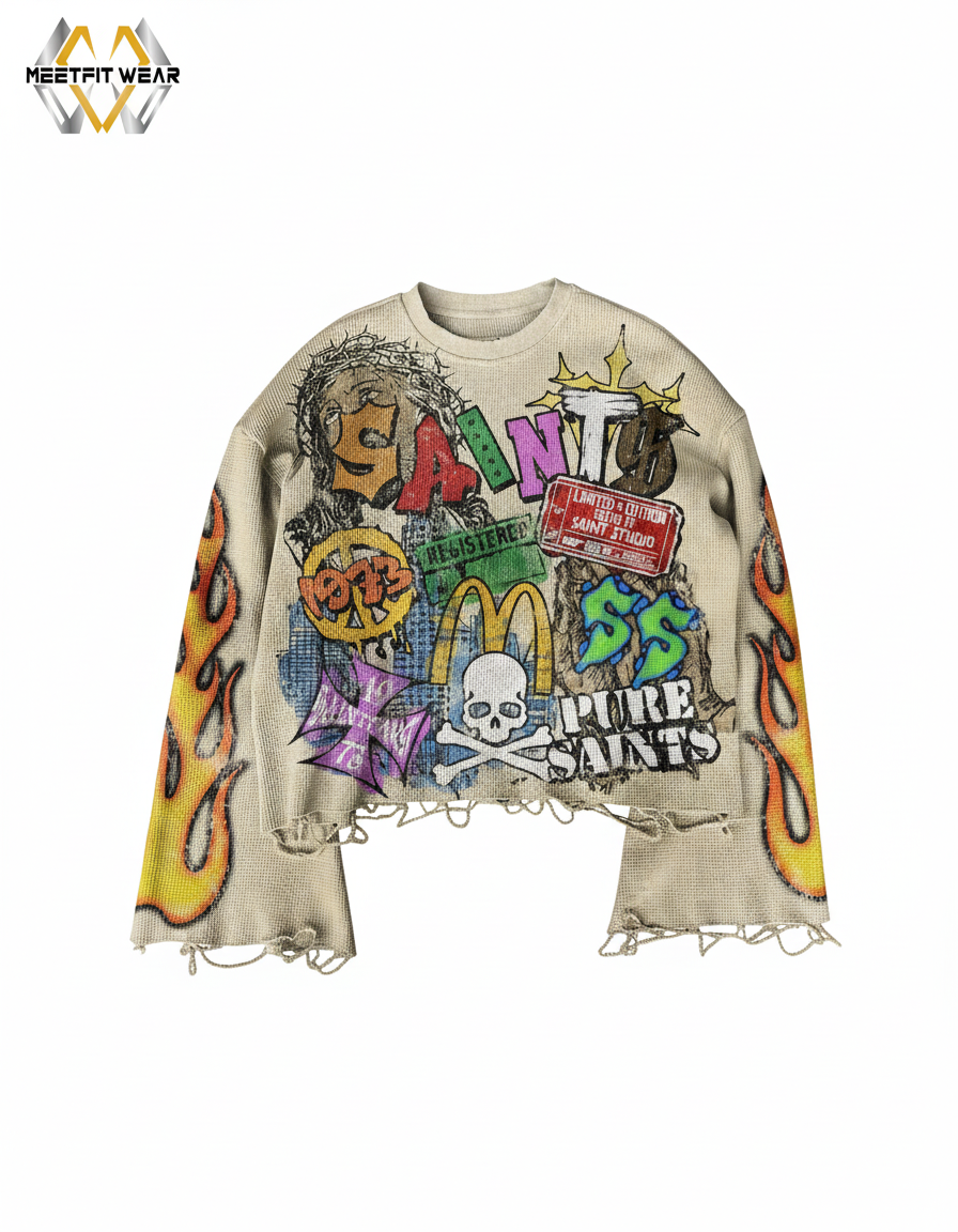Heavyweight Distressed "Pure Saints" Graphic Crewneck