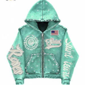 "Saint Tears" Teal Rhinestone Zip-Up