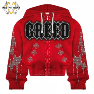 "GREED" Rhinestone Zip-Up Hoodie